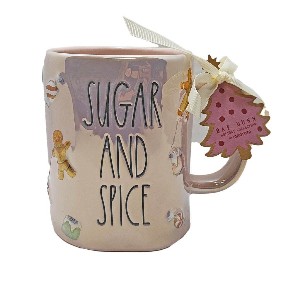 Rae Dunn Sugar And Spice Holiday Mug Iridescent Pink Gingerbread NWT